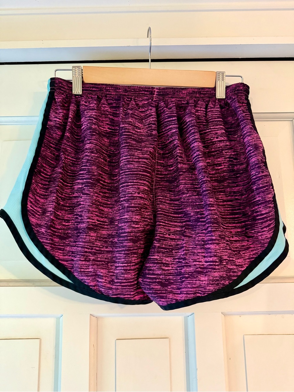 Nike Women's Pink Space-Dye Athletic Shorts with Teal Side Panels - Picture 3 of 3